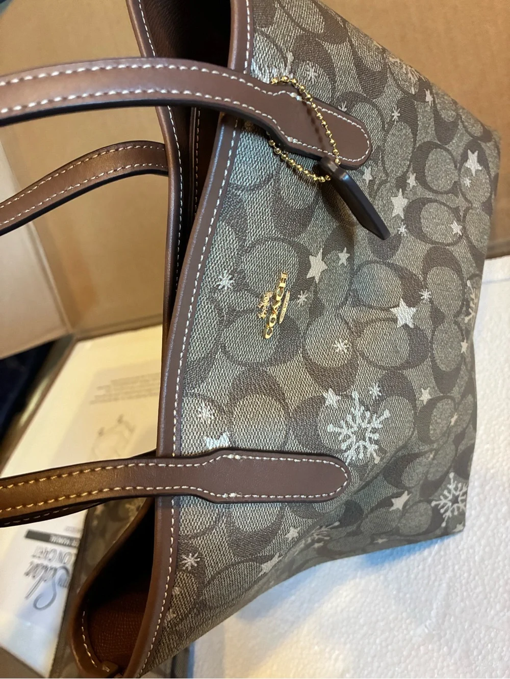Coach Brown Signature Snowflake Tote and Zip Wristlet Set